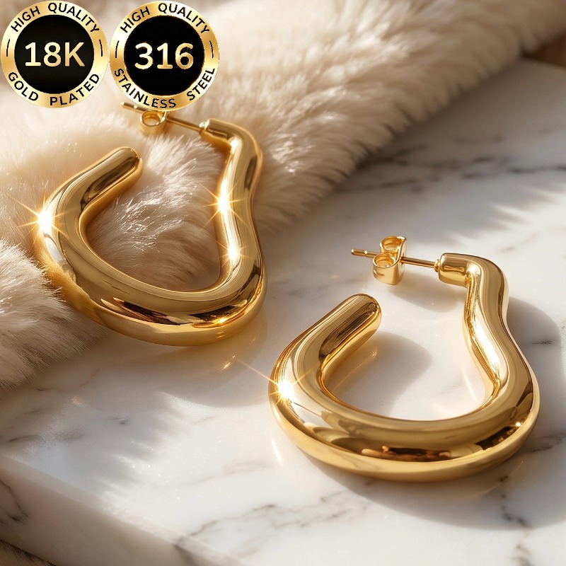 Women's 18K Gold Plated Hypoallergenic Stainless Steel Curved Stud Earrings